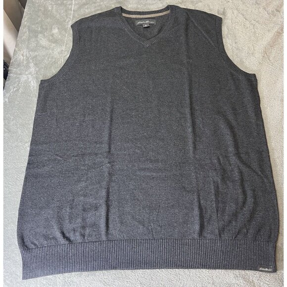 Eddie Bauer Mens Grandpa Sweater Vest Extra Large Tall Gray Merino Wool Cotton - Picture 1 of 9